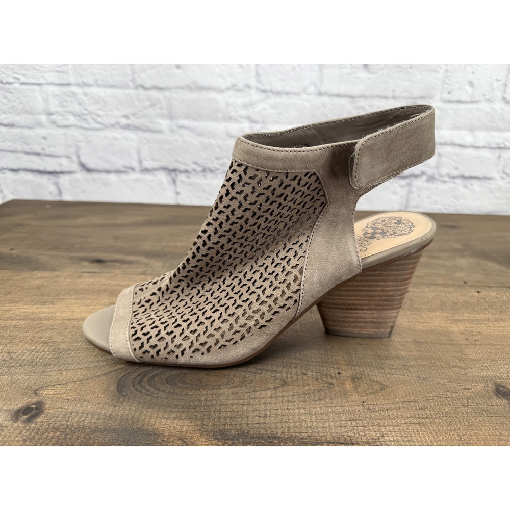Vince Camuto Womens Dastana Tan Leather Laser Cut Ankle Strap Heeled Booties 11 - Picture 7 of 11